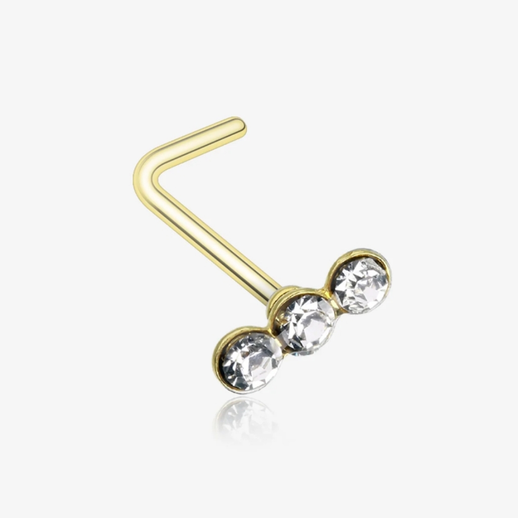 Gold Nose Stud With Clear Gems